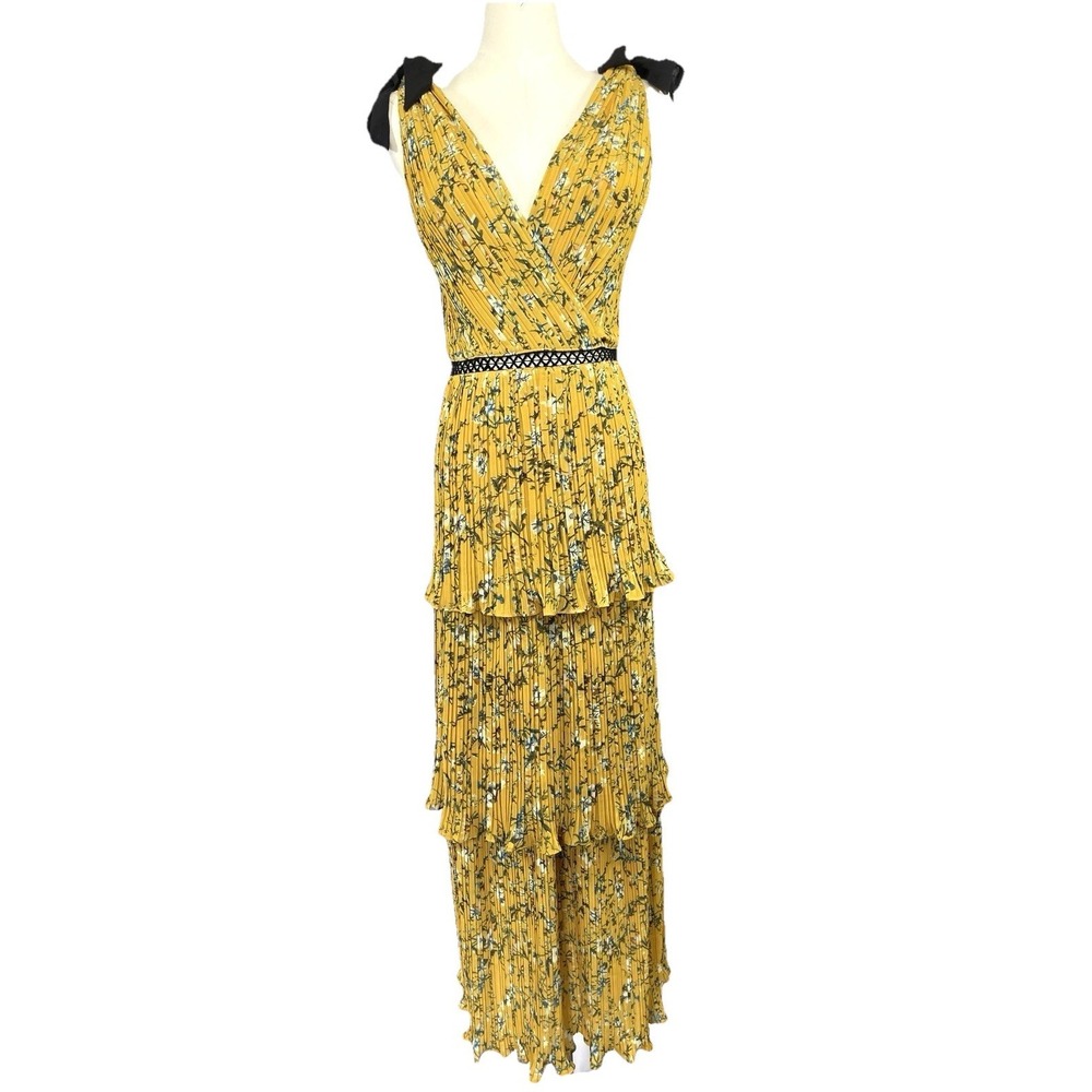 Lulus Womens Tiered Floral Maxi Dress Sz M Yellow Occasion Wedding Garden Party
